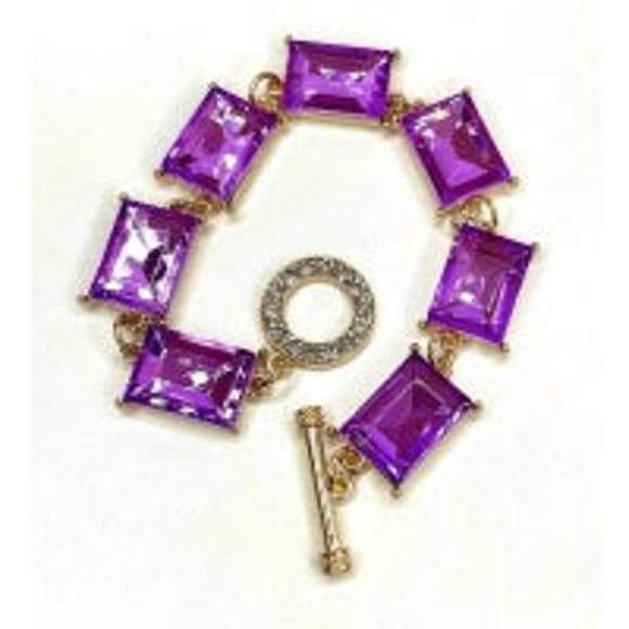 NEW 8" Chunky Bracelet Purple Amethyst Rhinestone Square set JU27 - Picture 1 of 4